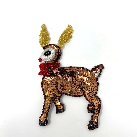 Vintage Jewelry - Vintage Reindeer Pin Sequins Jewels Handmade Rudolph Christmas
